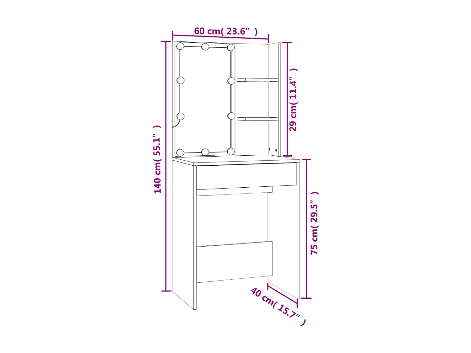 LED-Schminktisch mit Schrank Schwarz Holzwerkstoff