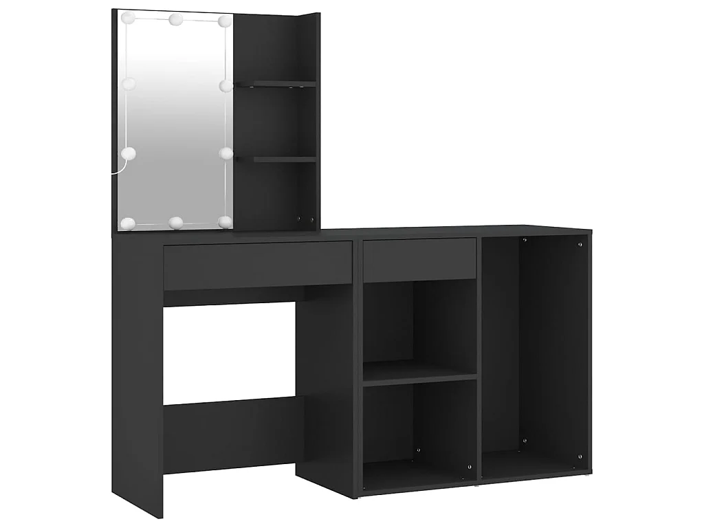 Coiffeuse à LED avec armoire noir bois d'ingénierie