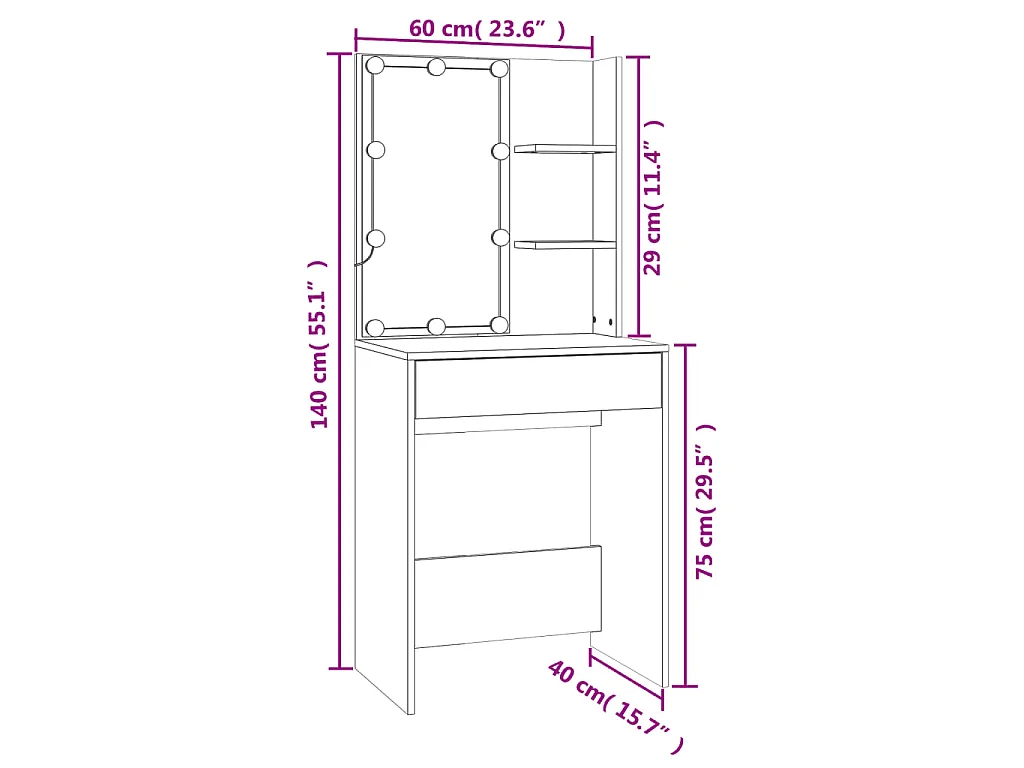 Coiffeuse à LED avec armoire noir bois d'ingénierie