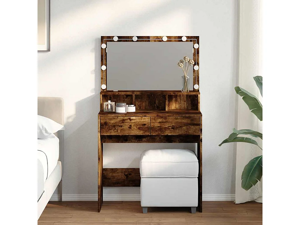 Coiffeuse avec LED chêne fumé 80x41x134,5 cm