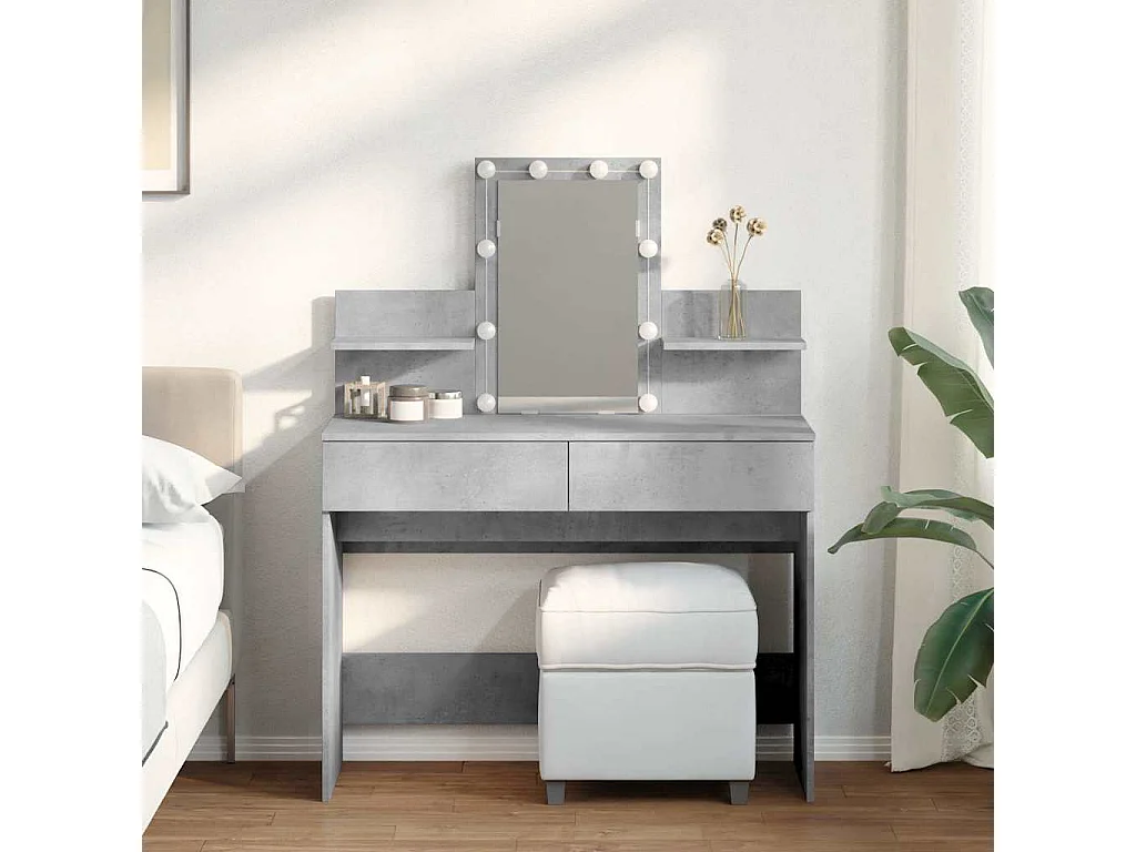 Coiffeuse avec LED gris béton 100x40x130 cm
