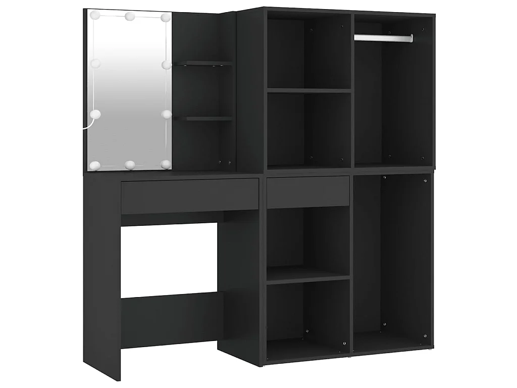Kaptafel met kastjes LED bewerkt hout zwart