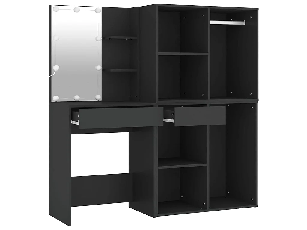 Kaptafel met kastjes LED bewerkt hout zwart