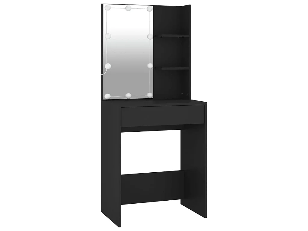 Kaptafel met kastjes LED bewerkt hout zwart