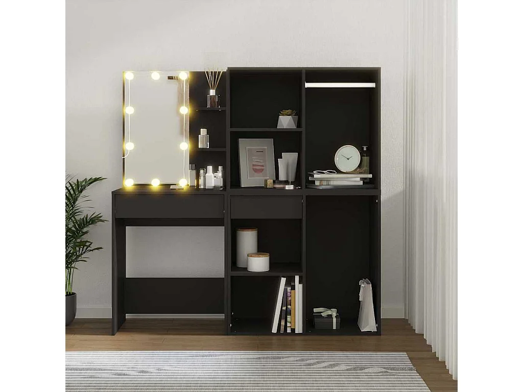 Tocador con LED y armarios madera contrachapada negro