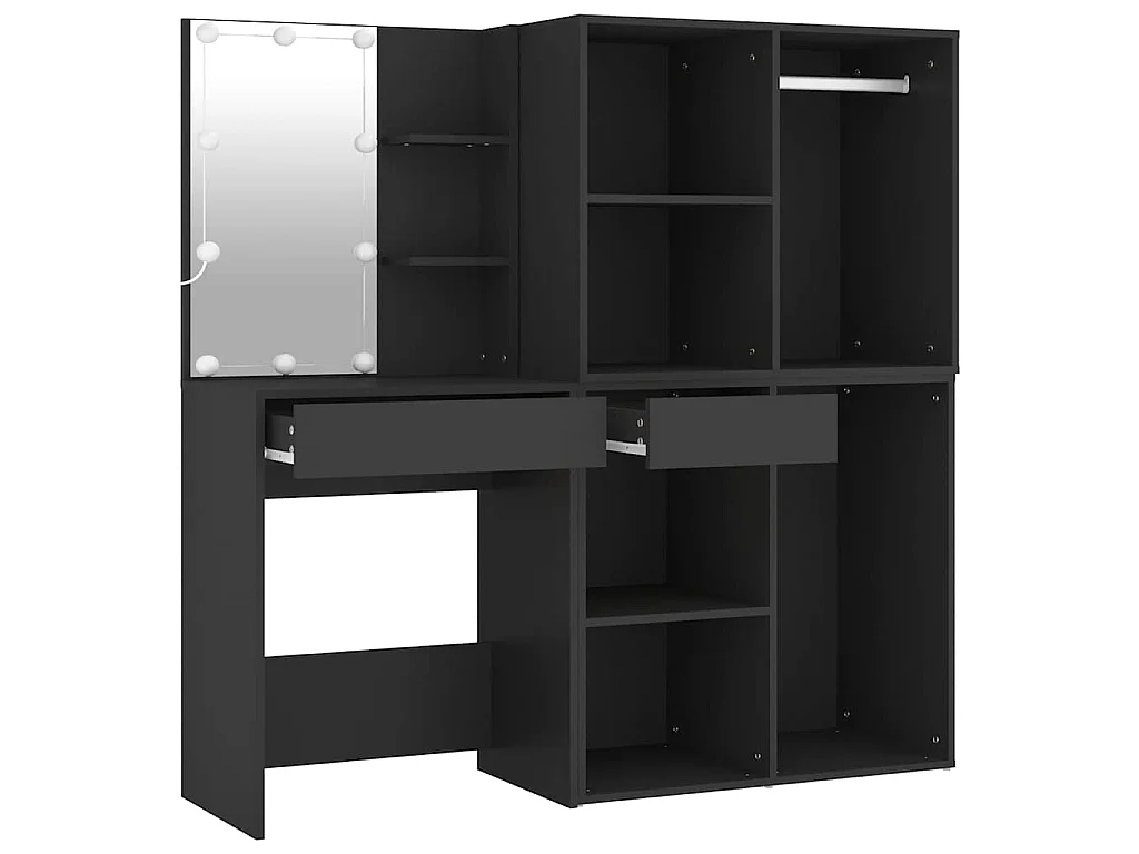 Tocador con LED y armarios madera contrachapada negro