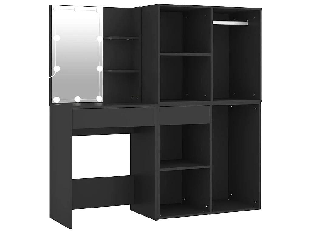 Tocador con LED y armarios madera contrachapada negro
