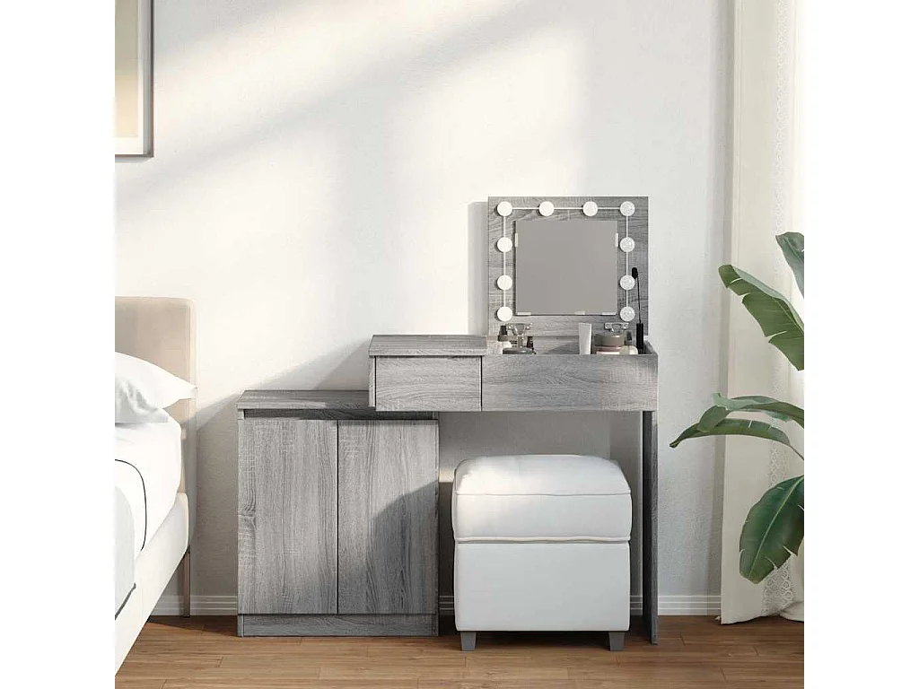 Coiffeuse avec LED sonoma gris 115x37x110,5 cm