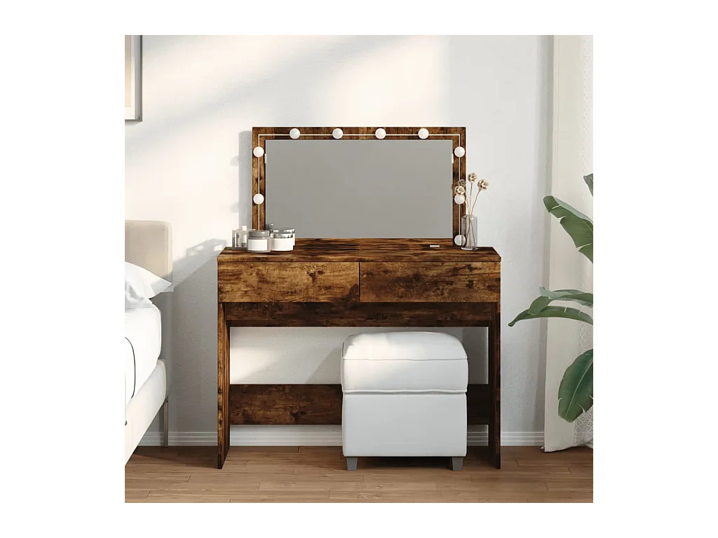 Coiffeuse avec LED chêne fumé 100x40x120 cm