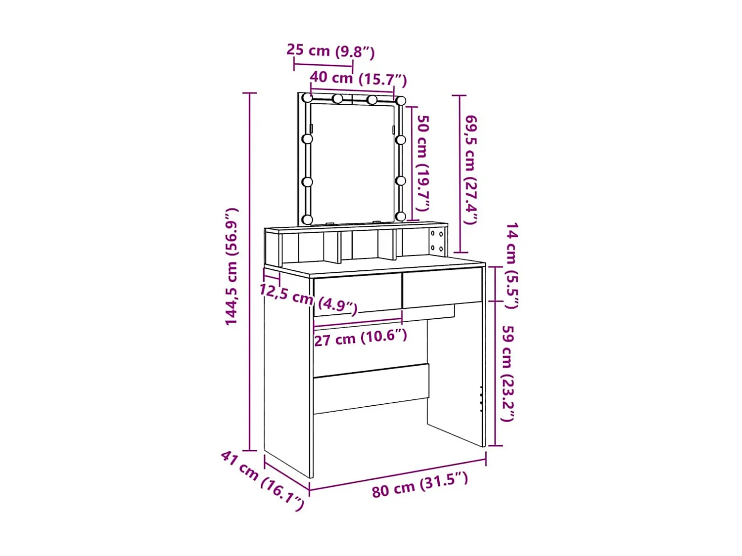 Kaptafel met LED 80x41x144,5 cm gerookt eikenkleurig