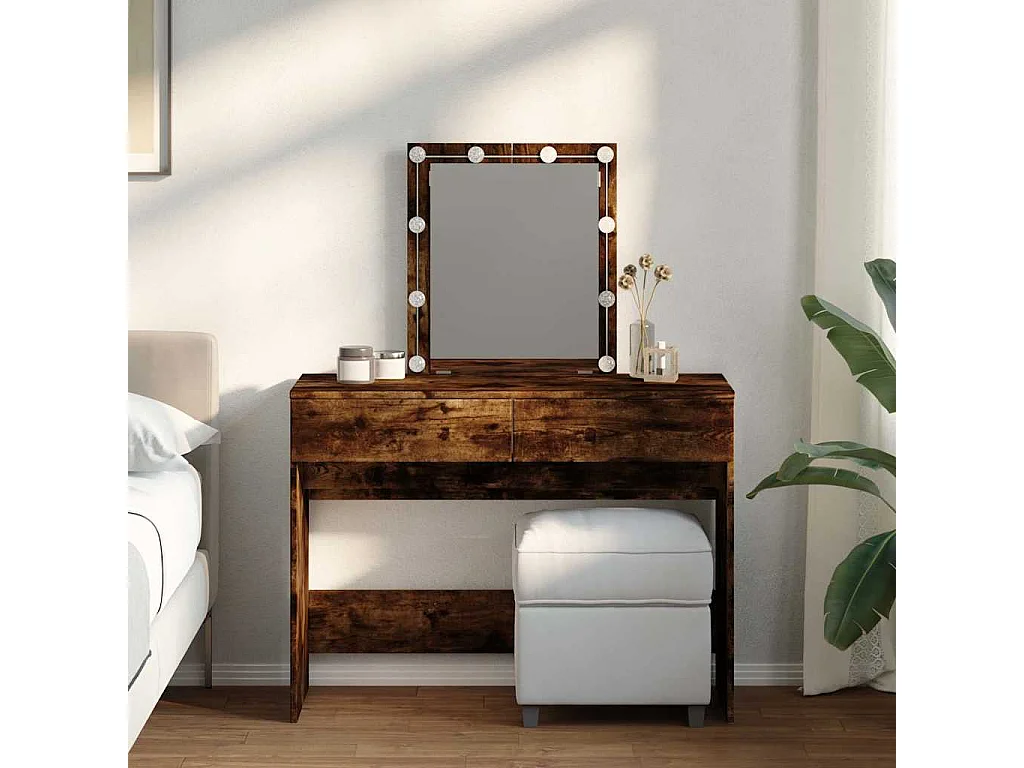 Coiffeuse avec LED chêne fumé 100x40x130 cm