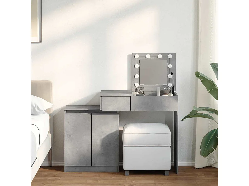 Schminktisch mit LED-Beleuchtung Betongrau 115x37x110,5 cm