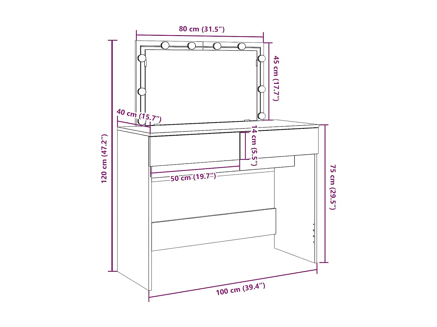 Toucador com LEDs 100x40x120 cm carvalho sonoma