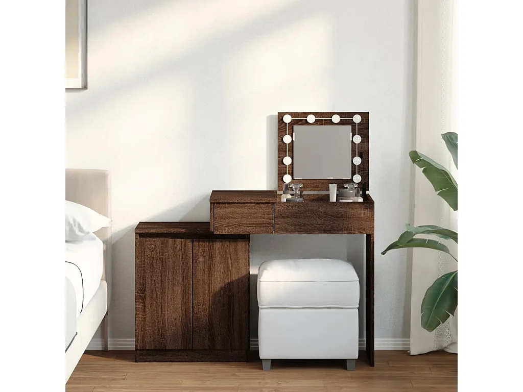 Coiffeuse avec LED chêne marron 115x37x110,5 cm