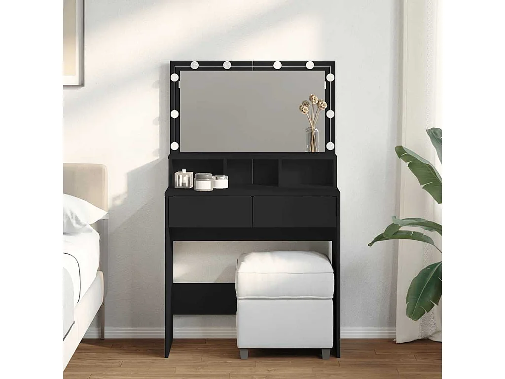 Coiffeuse avec LED noir 80x41x134,5 cm