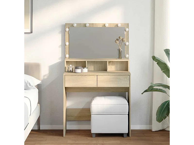 Tocador con luces LED color roble Sonoma 80x41x134,5 cm