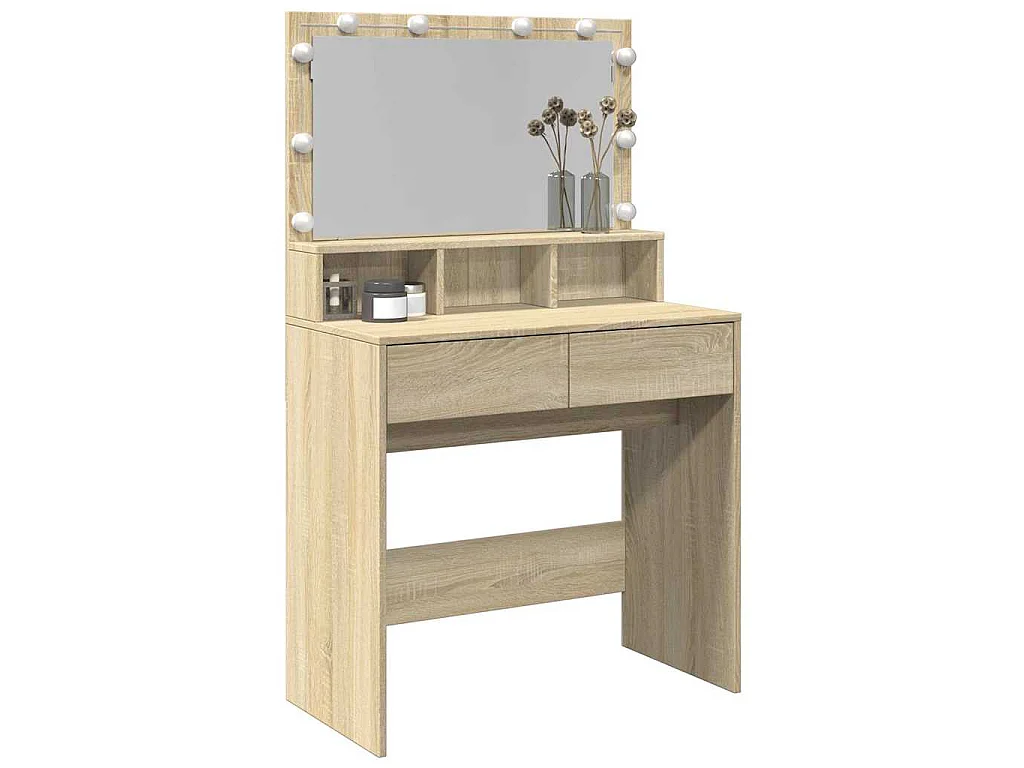 Tocador con luces LED color roble Sonoma 80x41x134,5 cm