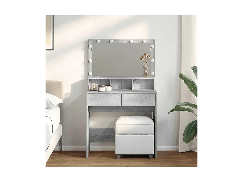 Schminktisch mit LED-Beleuchtung Grau Sonoma 80x41x134,5 cm