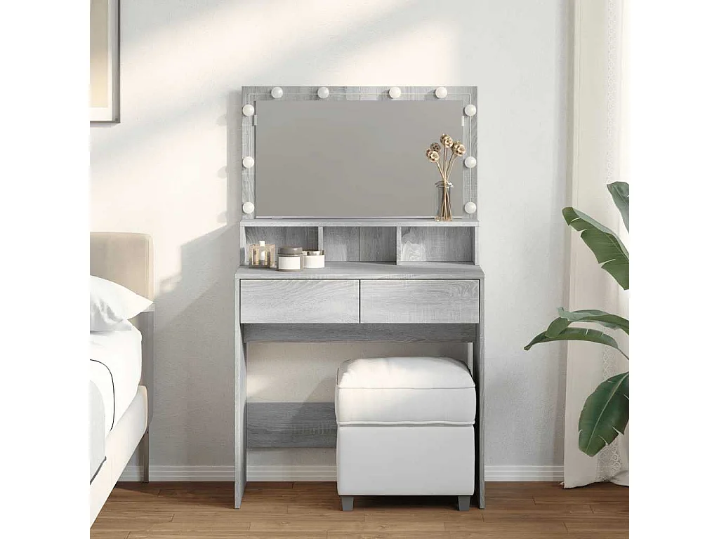 Schminktisch mit LED-Beleuchtung Grau Sonoma 80x41x134,5 cm