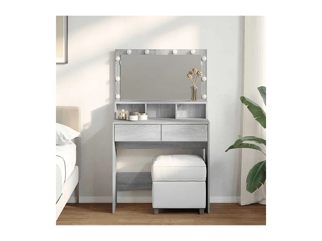 Coiffeuse avec LED sonoma gris 80x41x134,5 cm