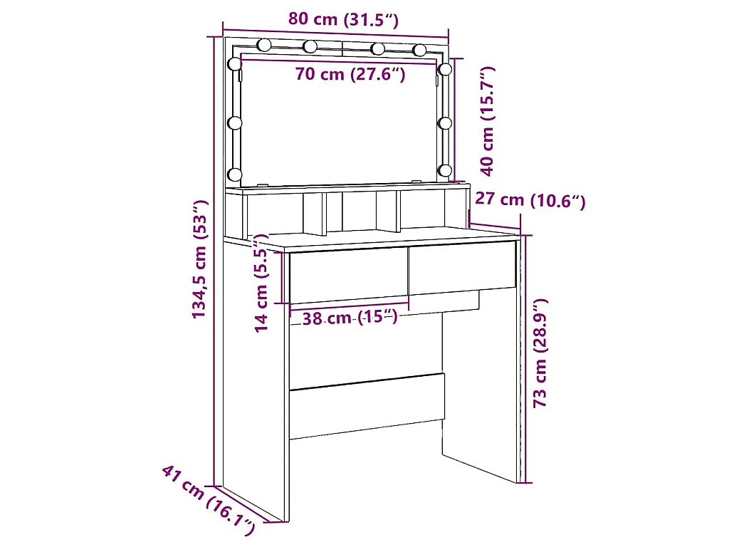 Kaptafel met LED 80x41x134,5 cm grijs sonoma eikenkleurig