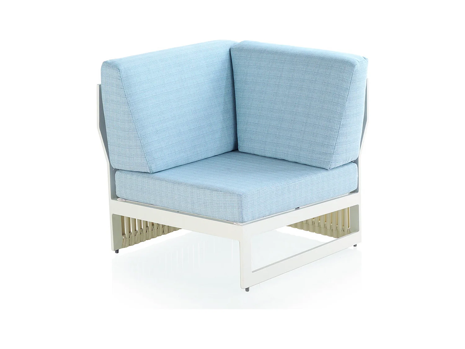 Fauteuil d'angle en aluminium et fibre blanc avec coussins bleus