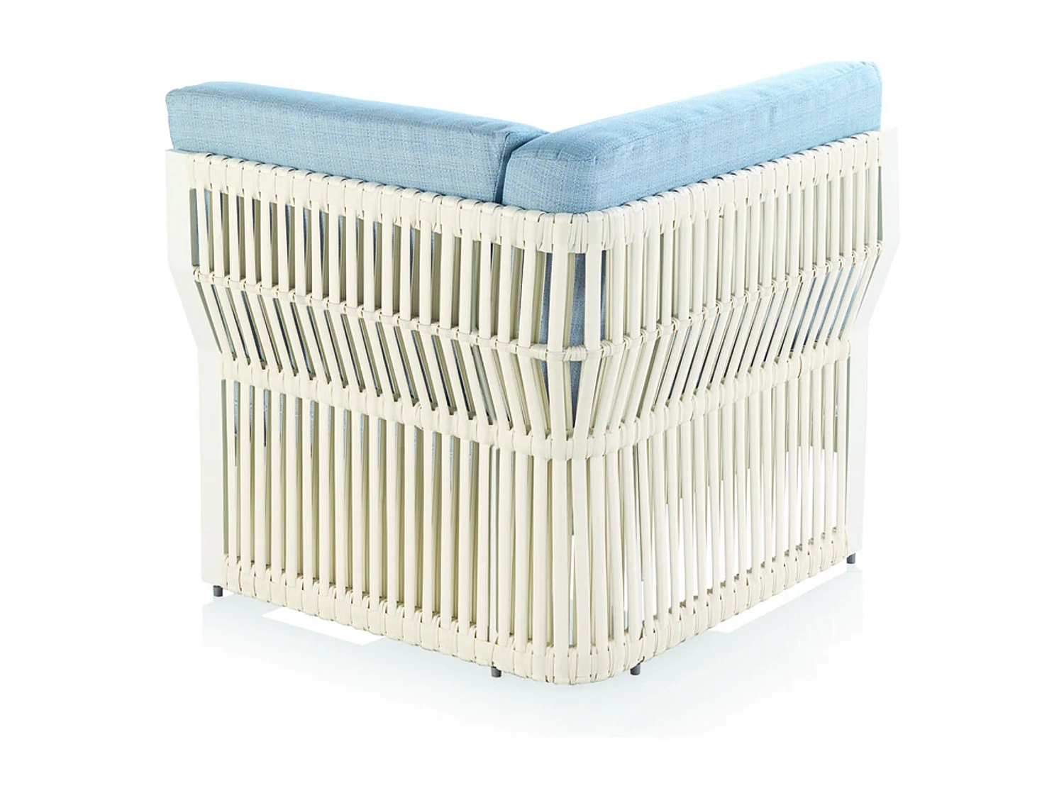 Fauteuil d'angle en aluminium et fibre blanche avec coussins bleus