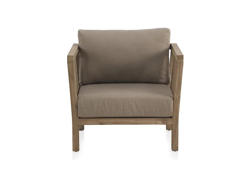 Akazienholzsessel mit taupefarbenen Polstern