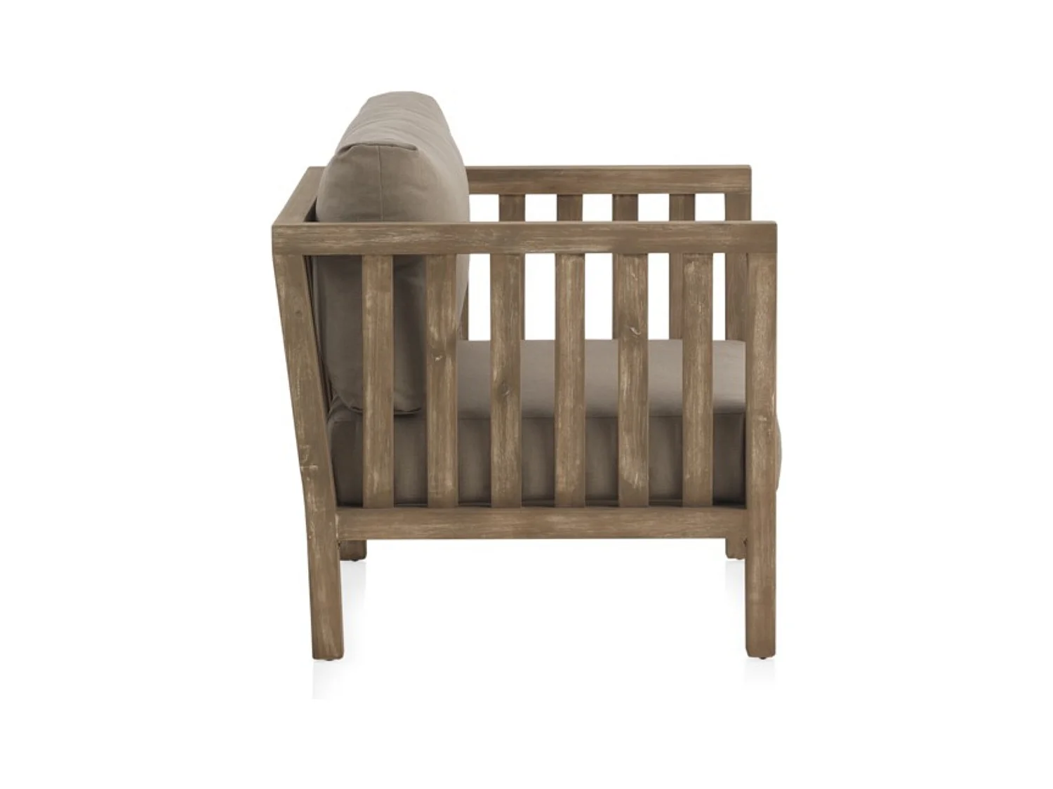 Akazienholzsessel mit taupefarbenen Polstern