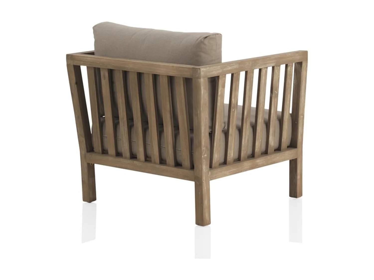 Akazienholzsessel mit taupefarbenen Polstern