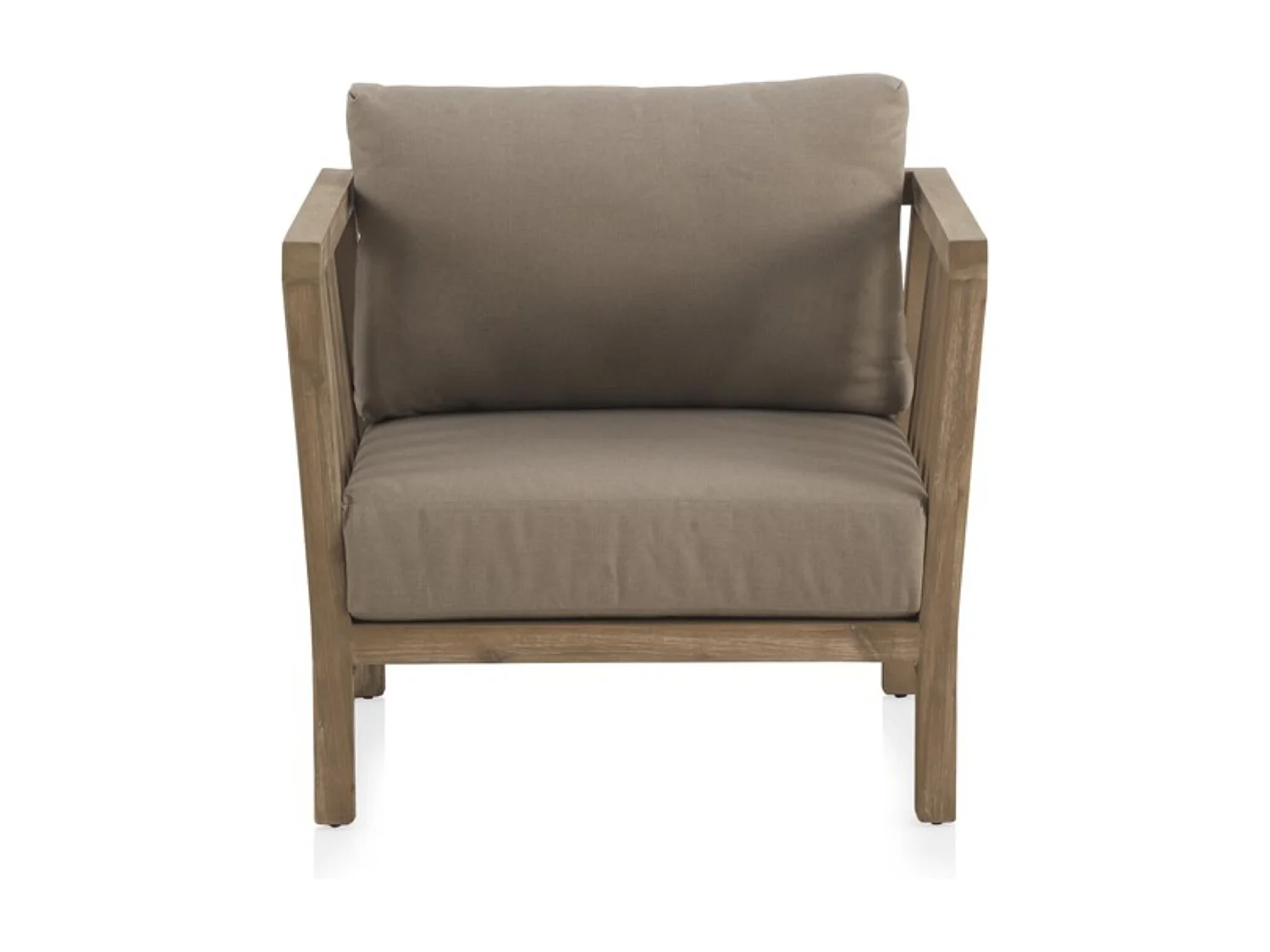 Poltrona in acacia con cuscini color tortora