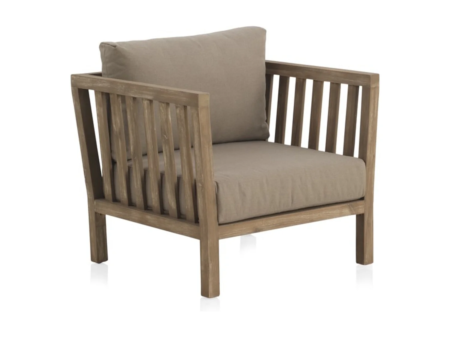 Poltrona in acacia con cuscini color tortora