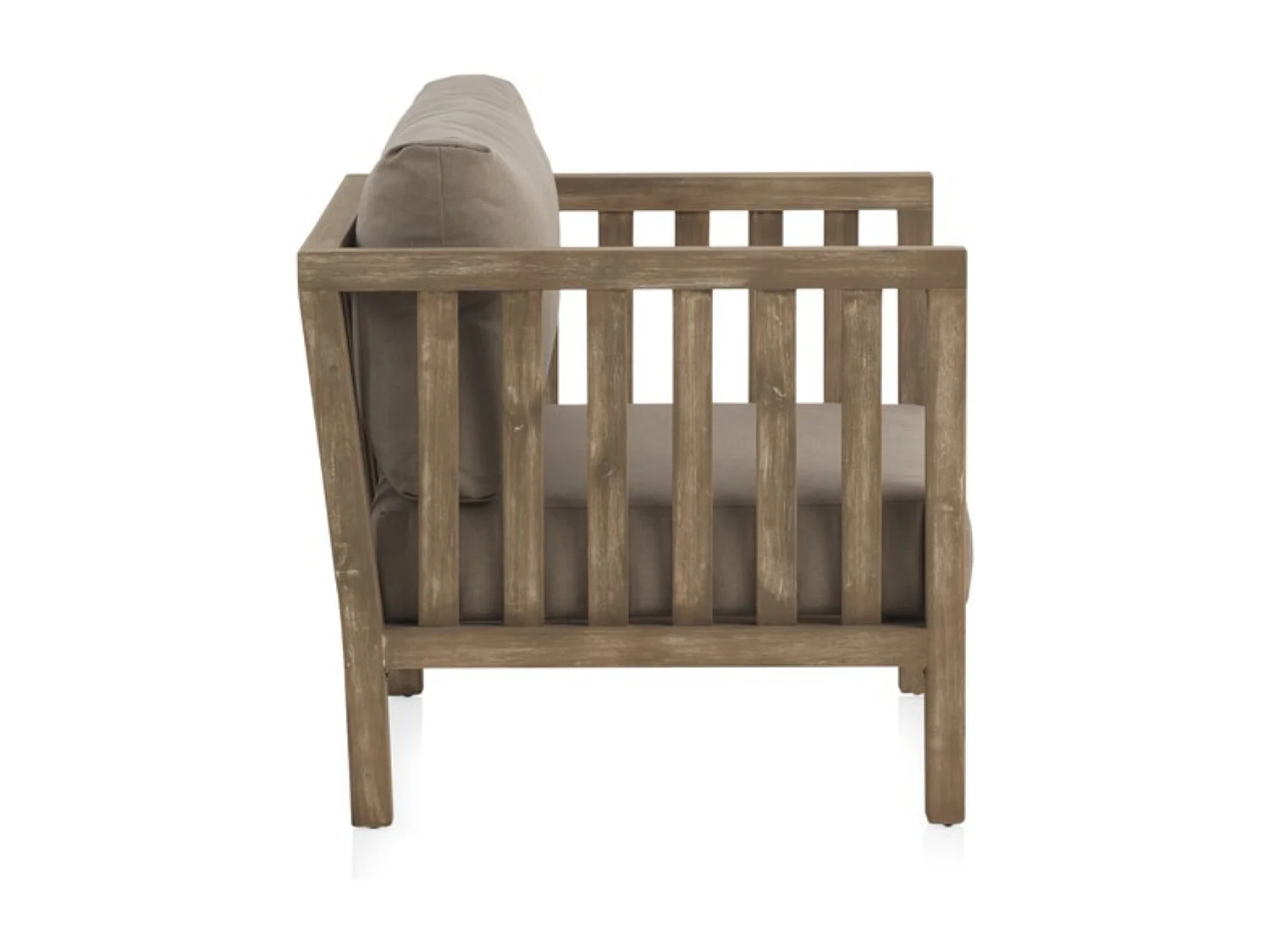 Poltrona in acacia con cuscini color tortora