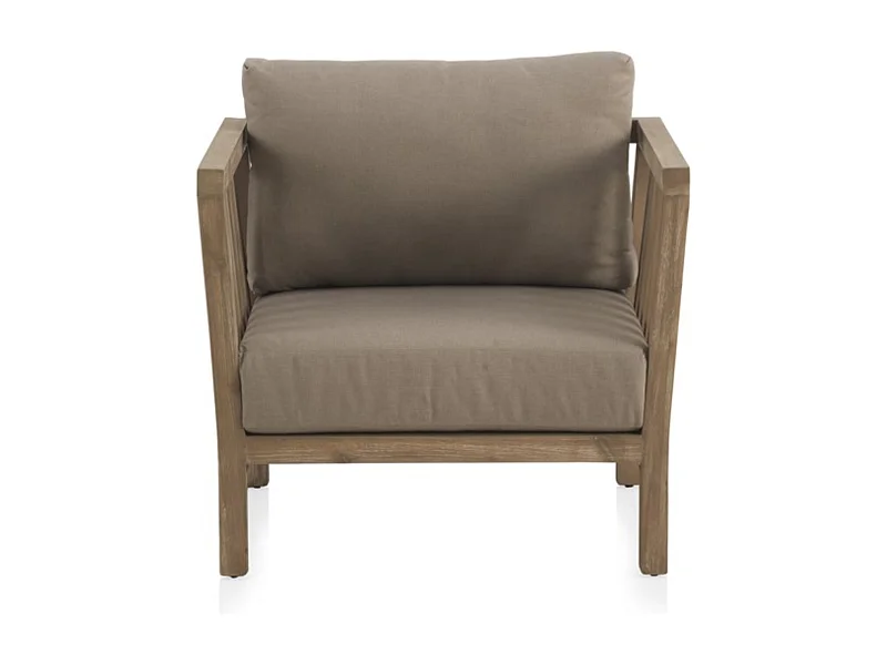 Sillón de acacia con cojines color topo