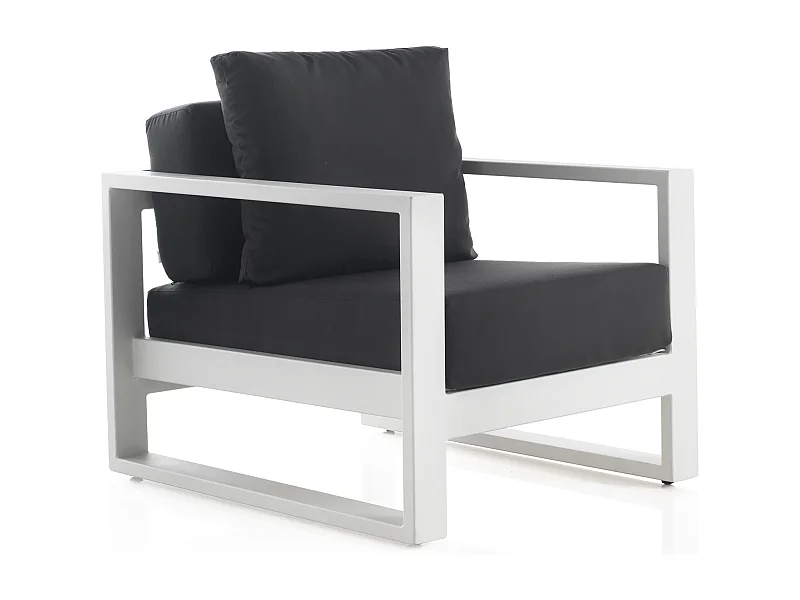 Fauteuil en aluminium blanc avec coussins noirs