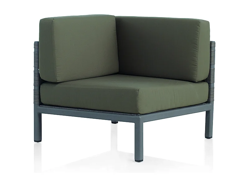 Ecksessel aus Aluminium und Fiberglasgewebe mit braunem Kissen