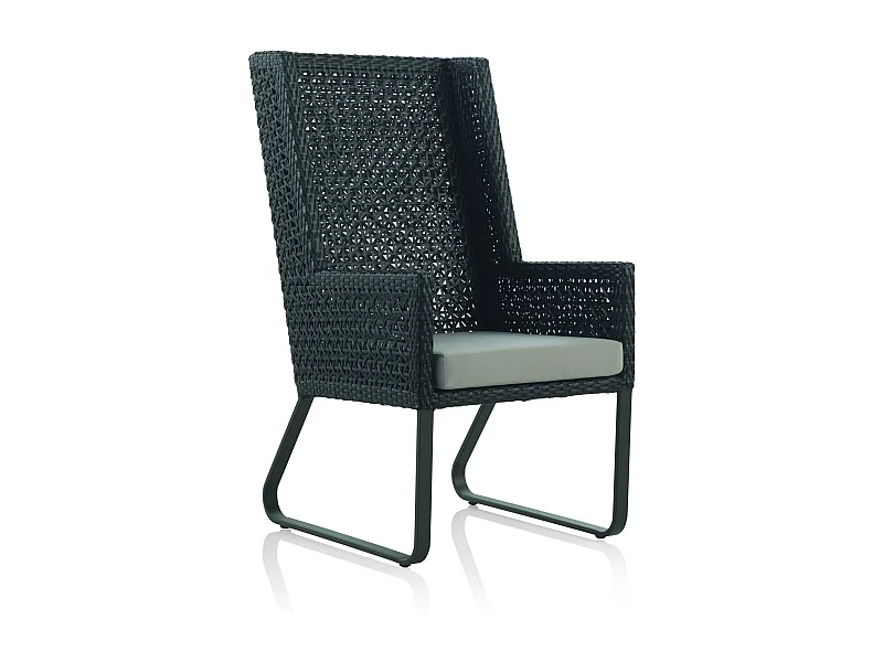 Sillón de aluminio y fibra marrón con cojín gris