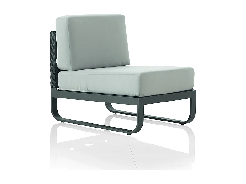 Sillón de aluminio y fibra sintética marrón con cojines grises