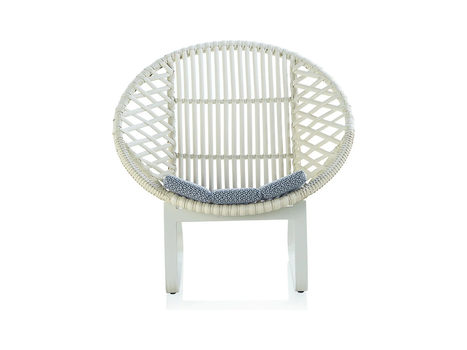 Fauteuil circulaire aluminium blanc avec coussin bleu