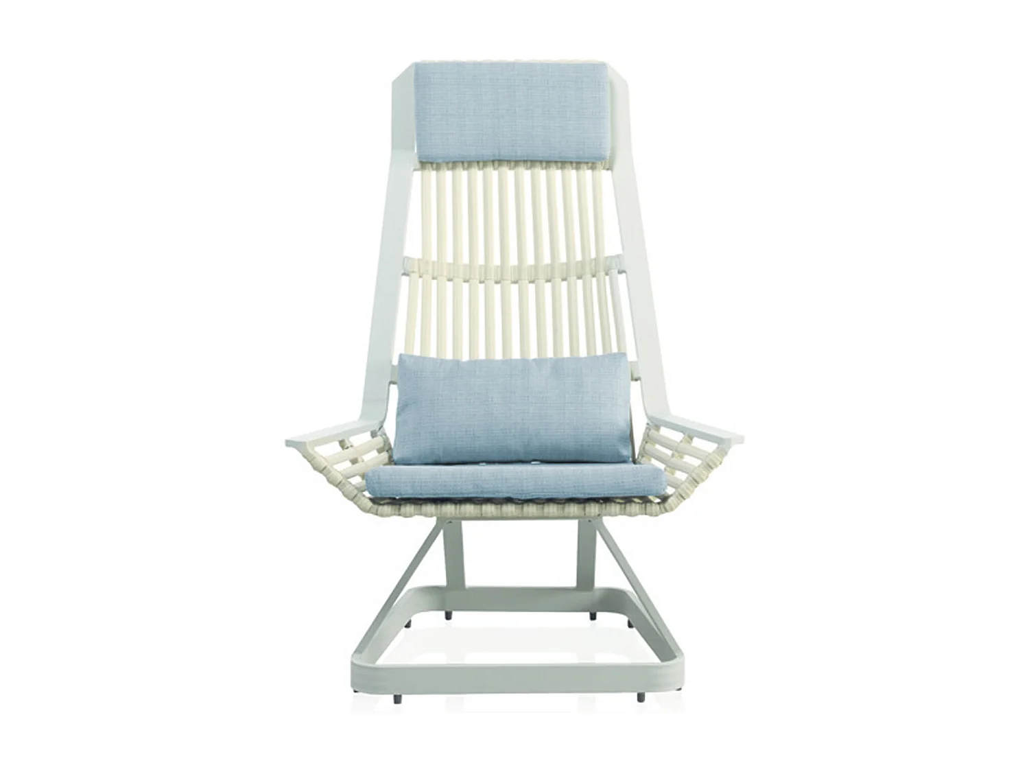 Fauteuil en aluminium blanc avec coussins bleus
