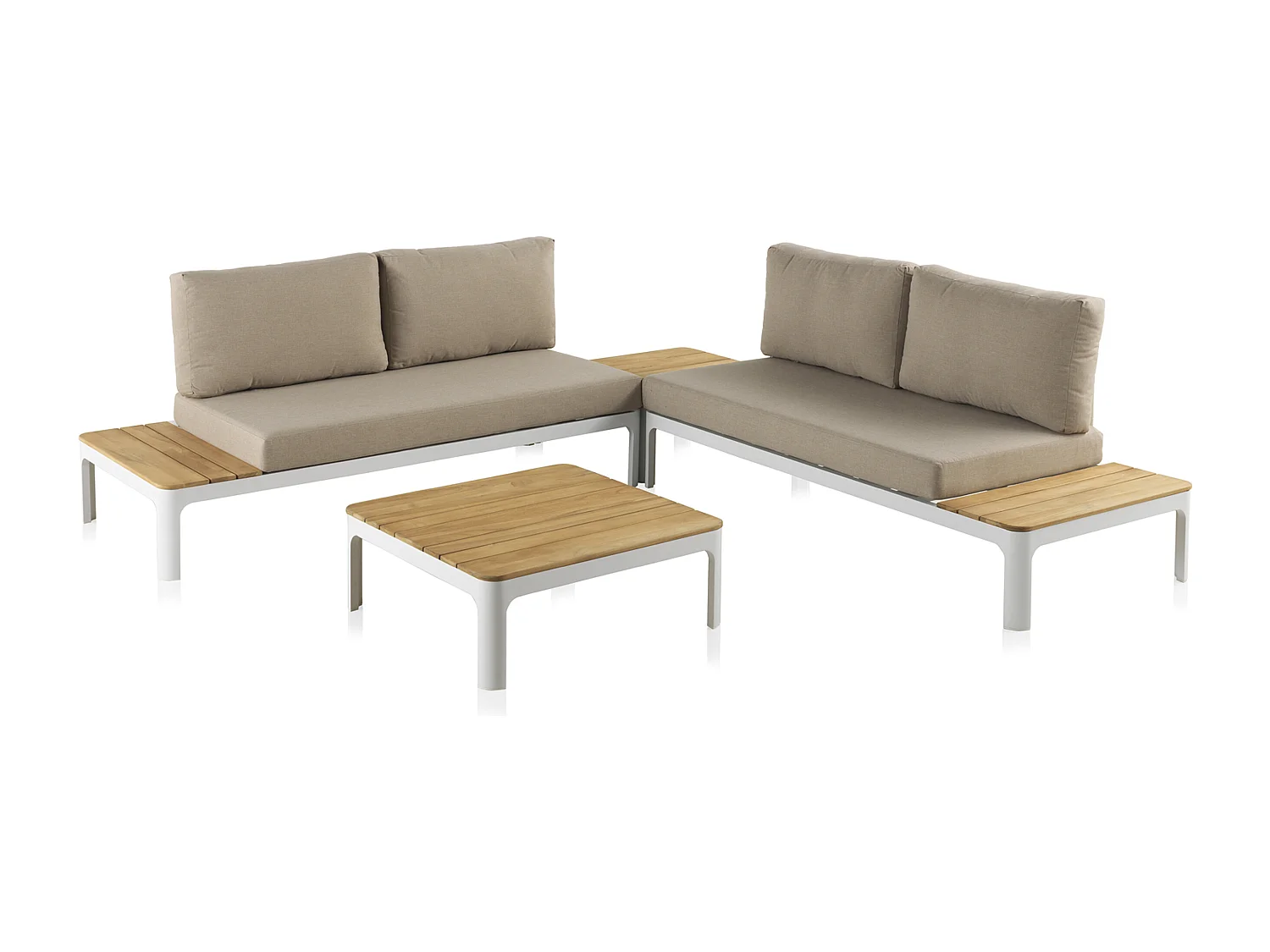 Salon 4 pièces en aluminium blanc avec coussins marron clair