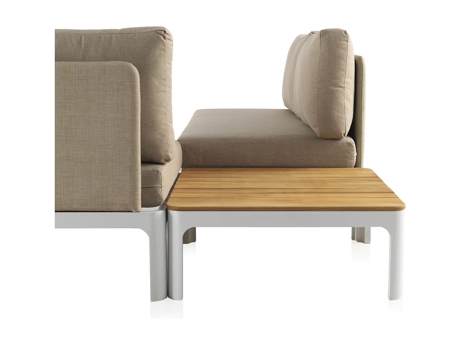 Poltrona 4 pezzi in alluminio bianco con cuscini marrone chiaro