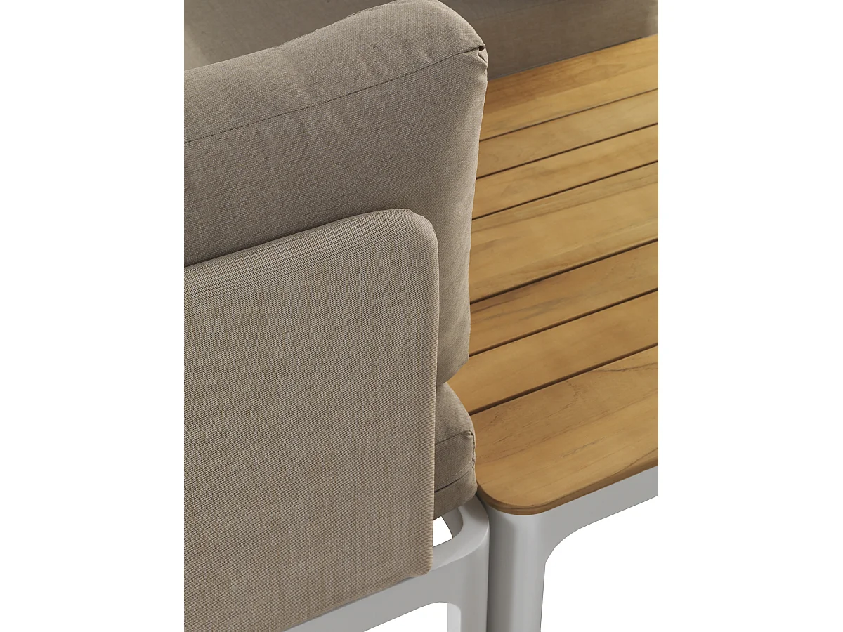 Poltrona 4 pezzi in alluminio bianco con cuscini marrone chiaro