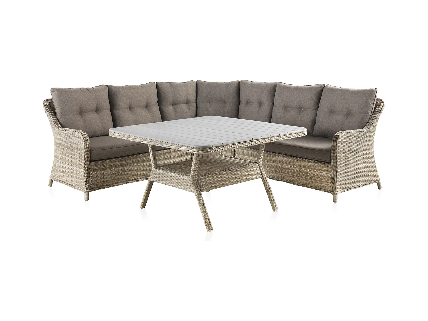 4-tlg Alu-Kunstfaser-Lounge mit braun Kissen