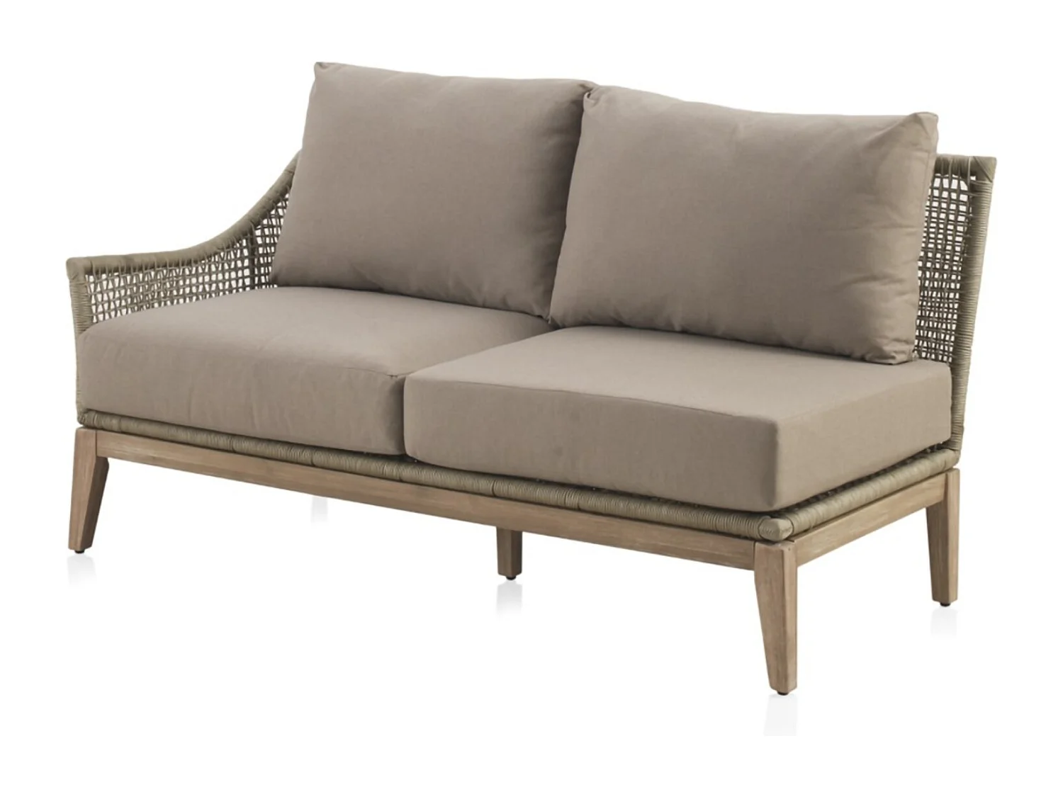 Salón de 3 piezas en madera de acacia, cuerda trenzada y cojines color topo