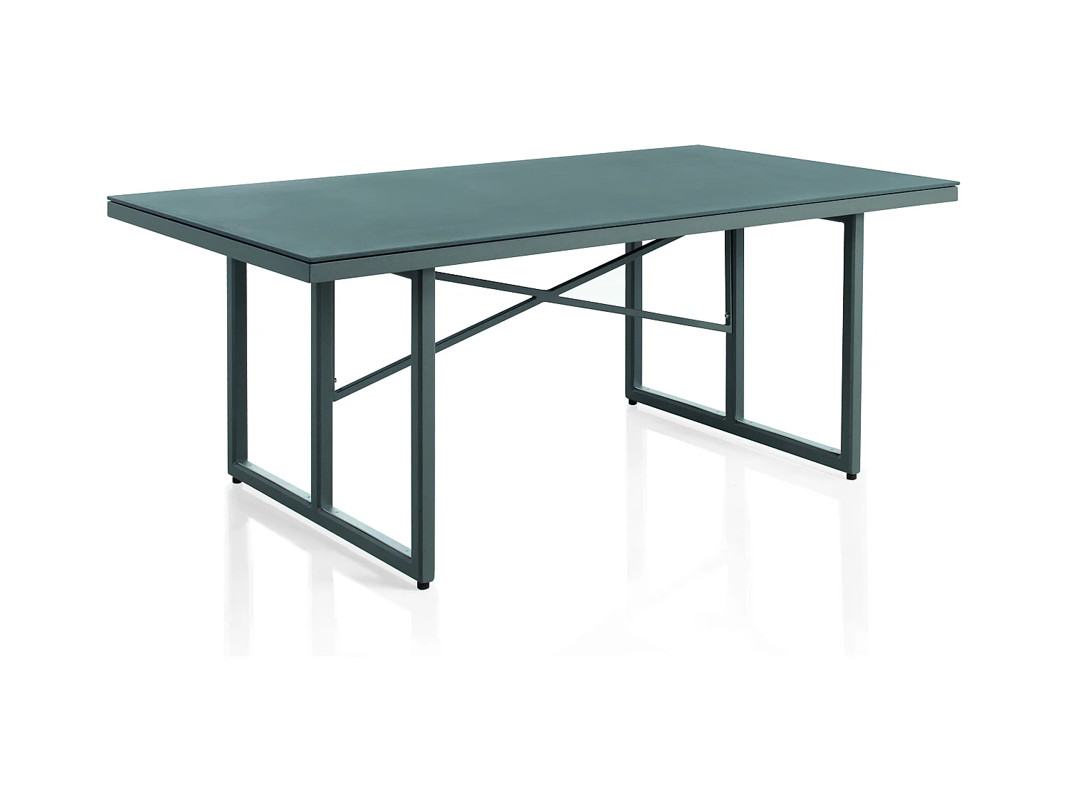 Taupefarbener Aluminiumtisch mit Glas in Steinoptik