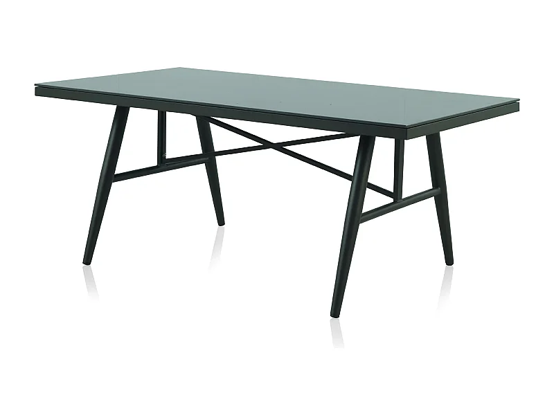 Table en aluminium marron et verre trempé effet pierre 180 x 100 cm