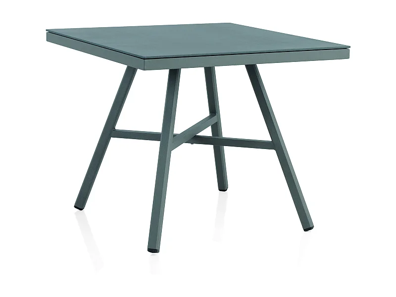 Viereckiger Tisch aus taupefarbenem Aluminium mit Glas in Steineffekt