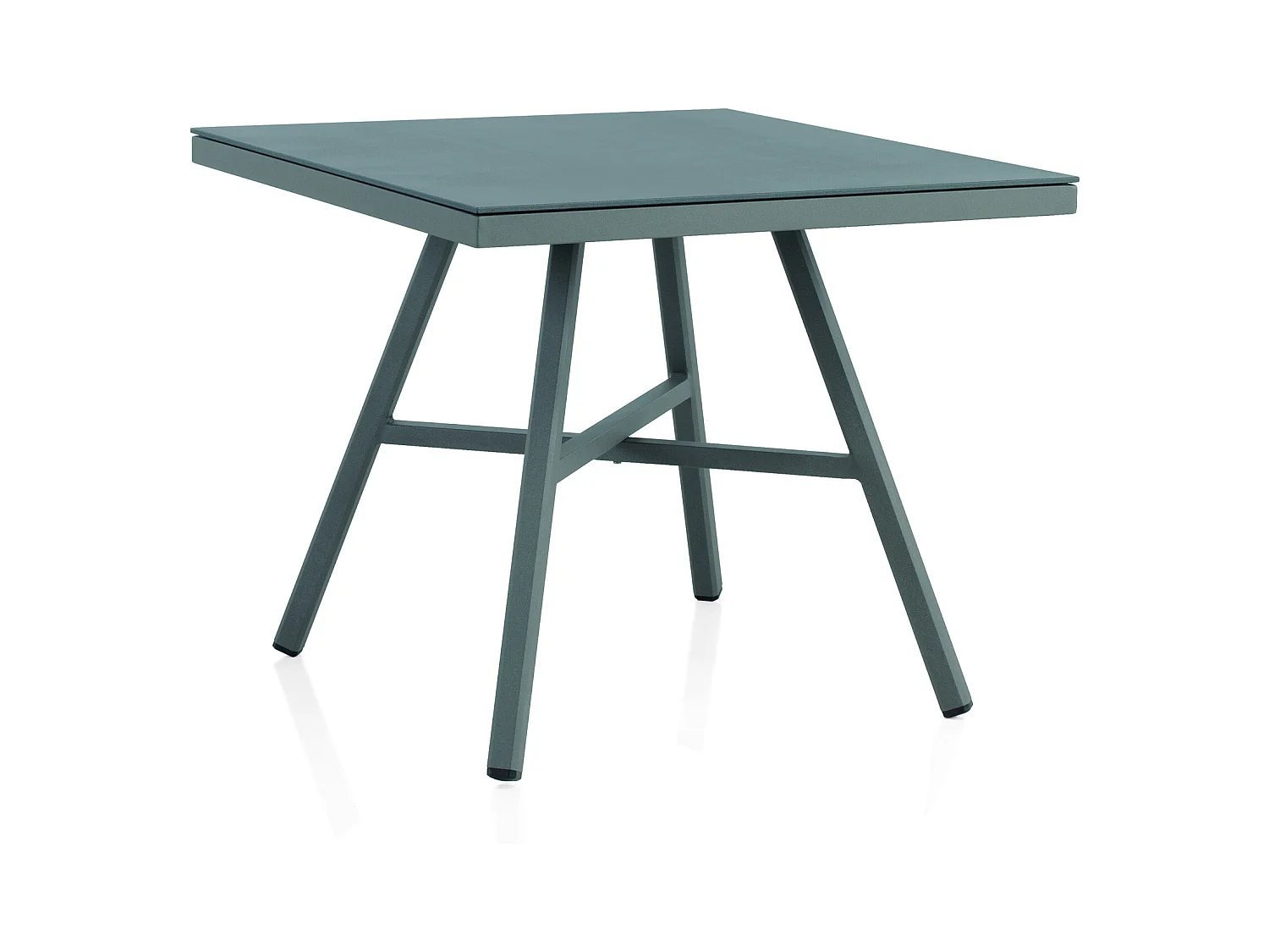 Viereckiger Tisch aus taupefarbenem Aluminium mit Glas in Steineffekt