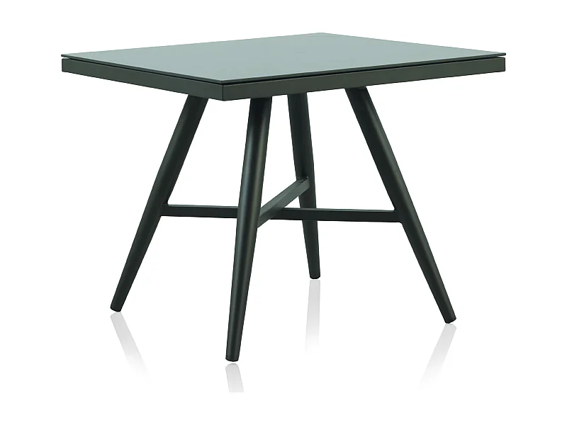 Mesa de aluminio marrón y cristal templado efecto piedra 90x90 cm